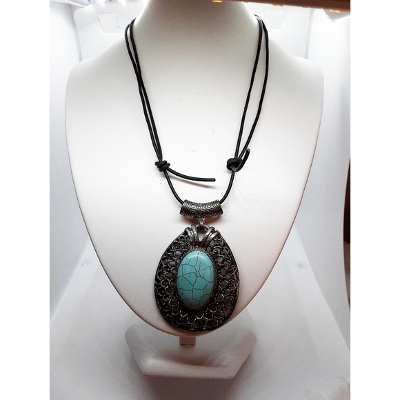 Handmade Stone Necklace on Leather Cord - Picture 2 of 5
